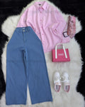 Buttom Down Shirt & Wide Leg Jeans