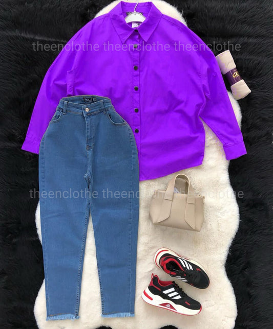 Buttom Down Shirt & Mom Fit Jeans