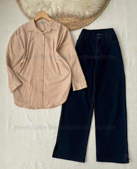 Buttom Down Shirt & Wide Leg Jeans