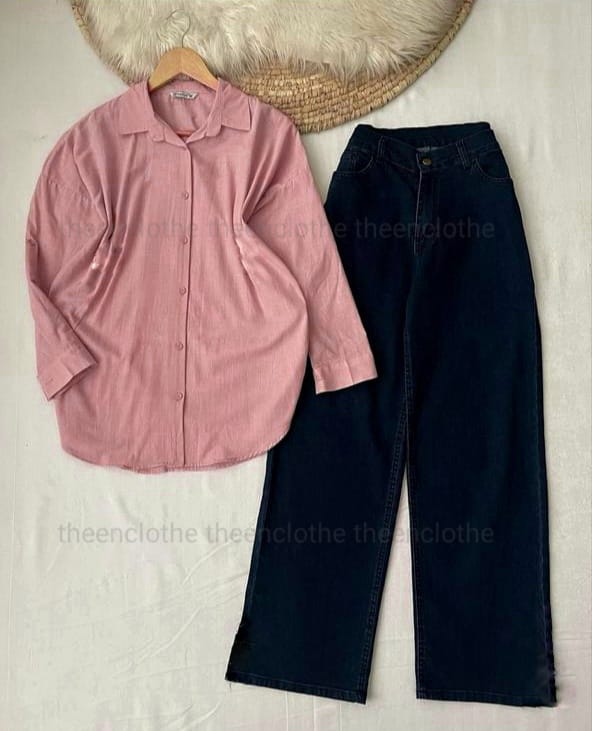 Buttom Down Shirt & Wide Leg Jeans