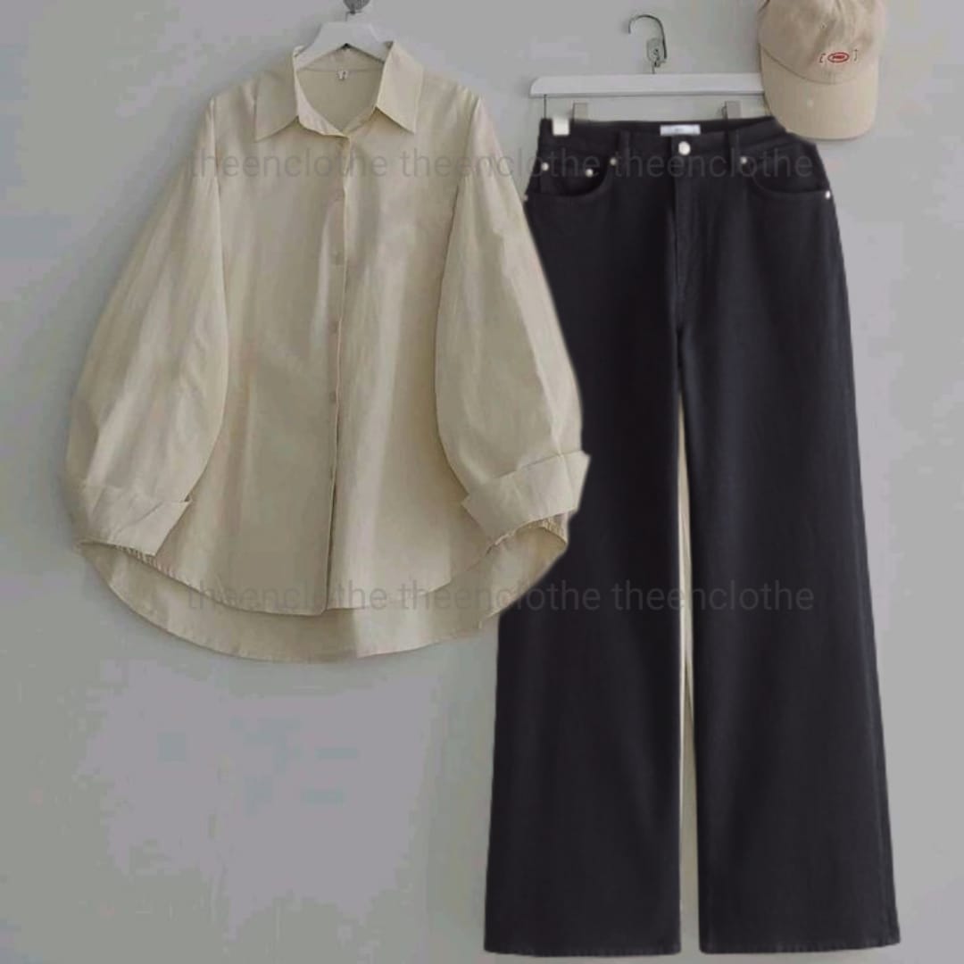 Buttom Down Shirt & Wide Leg Jeans