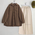 Brown Button Down Shirt & Beige Flapper Trouser