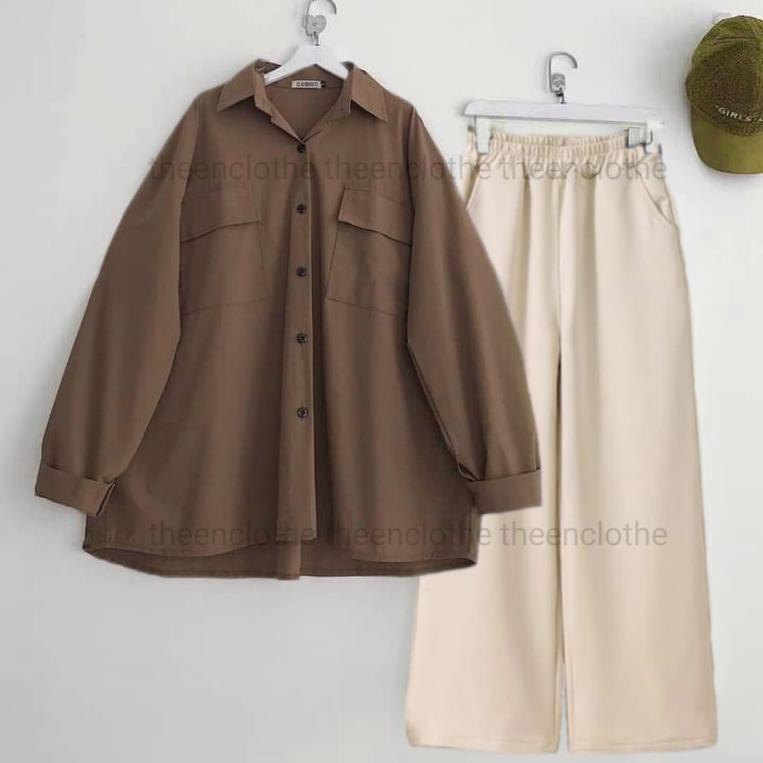 Brown Button Down Shirt & Beige Flapper Trouser