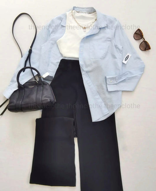 Buttom Down Shirt & Wide Leg Jeans