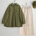 Olive Green Button Down Shirt & Beige Flapper Trouser