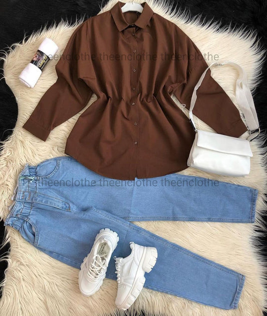 Buttom Down Shirt & Mom Fit Jeans