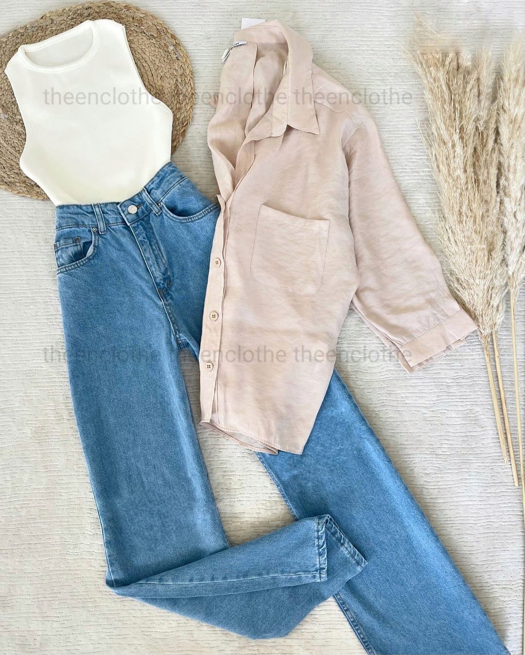 Buttom Down Shirt & Wide Leg Jeans