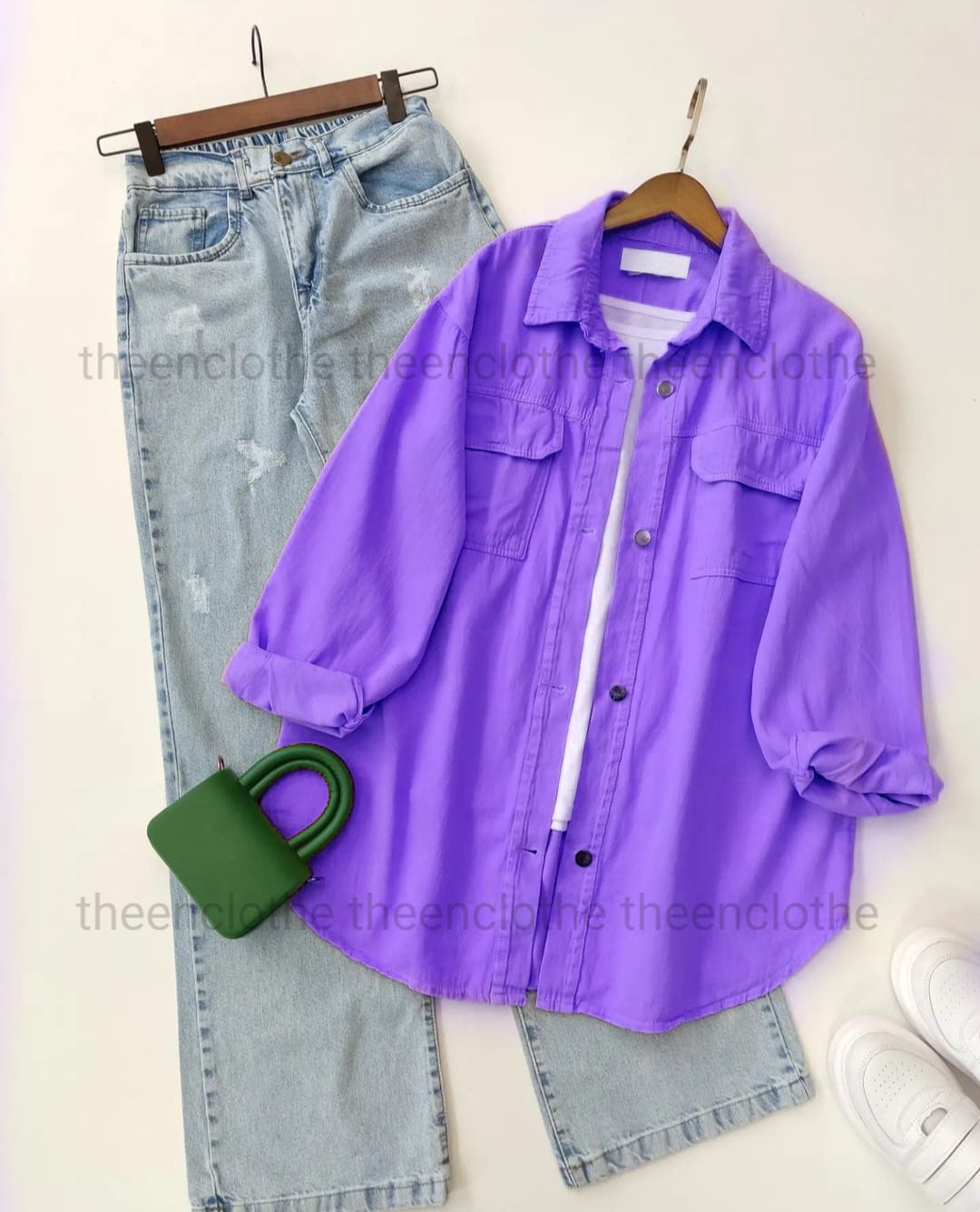 Button Down Shirt with Inner & Wide Legs Jeans