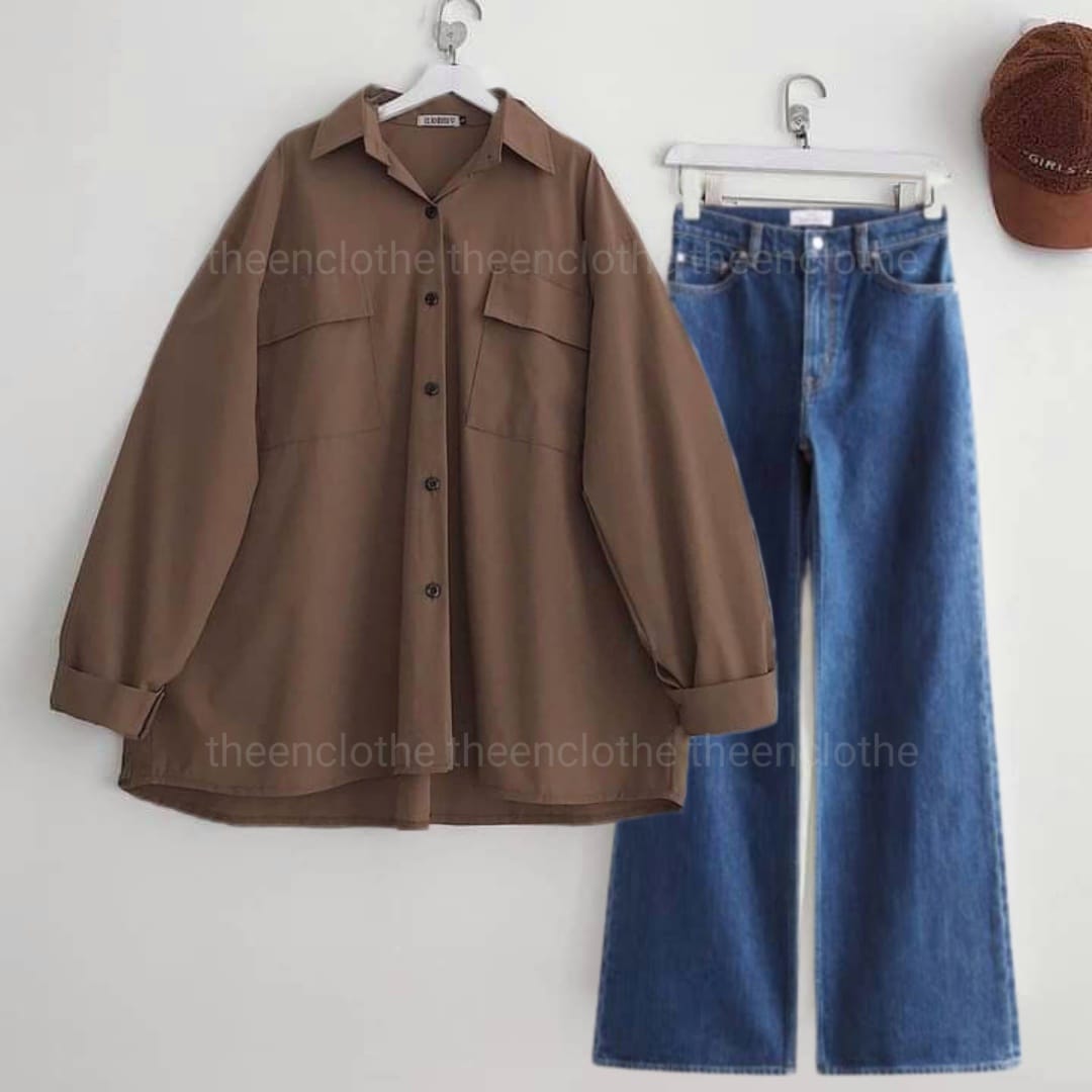 Buttom Down Shirt & Wide Leg Jeans