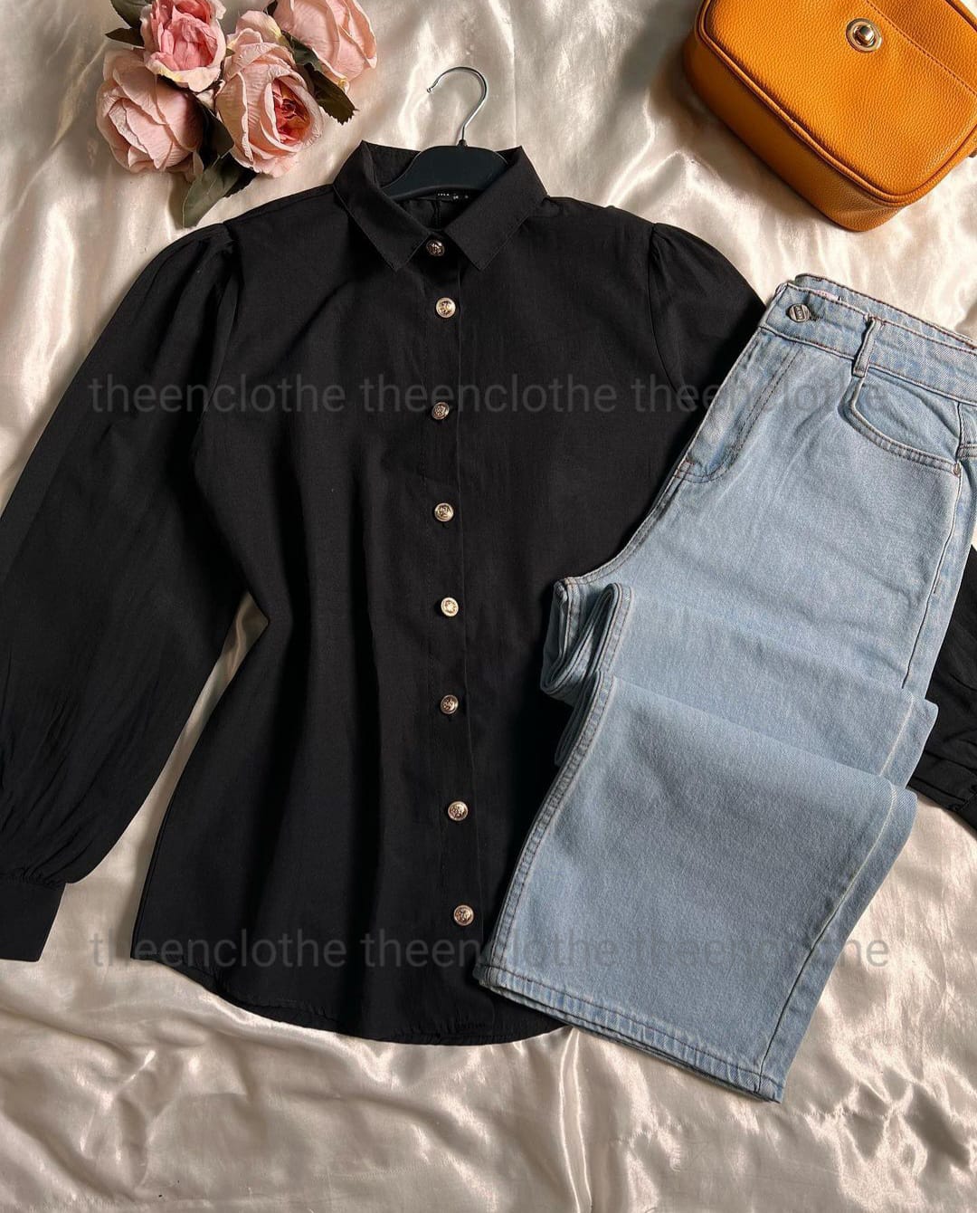 Buttom Down Shirt & Mom Fit Jeans