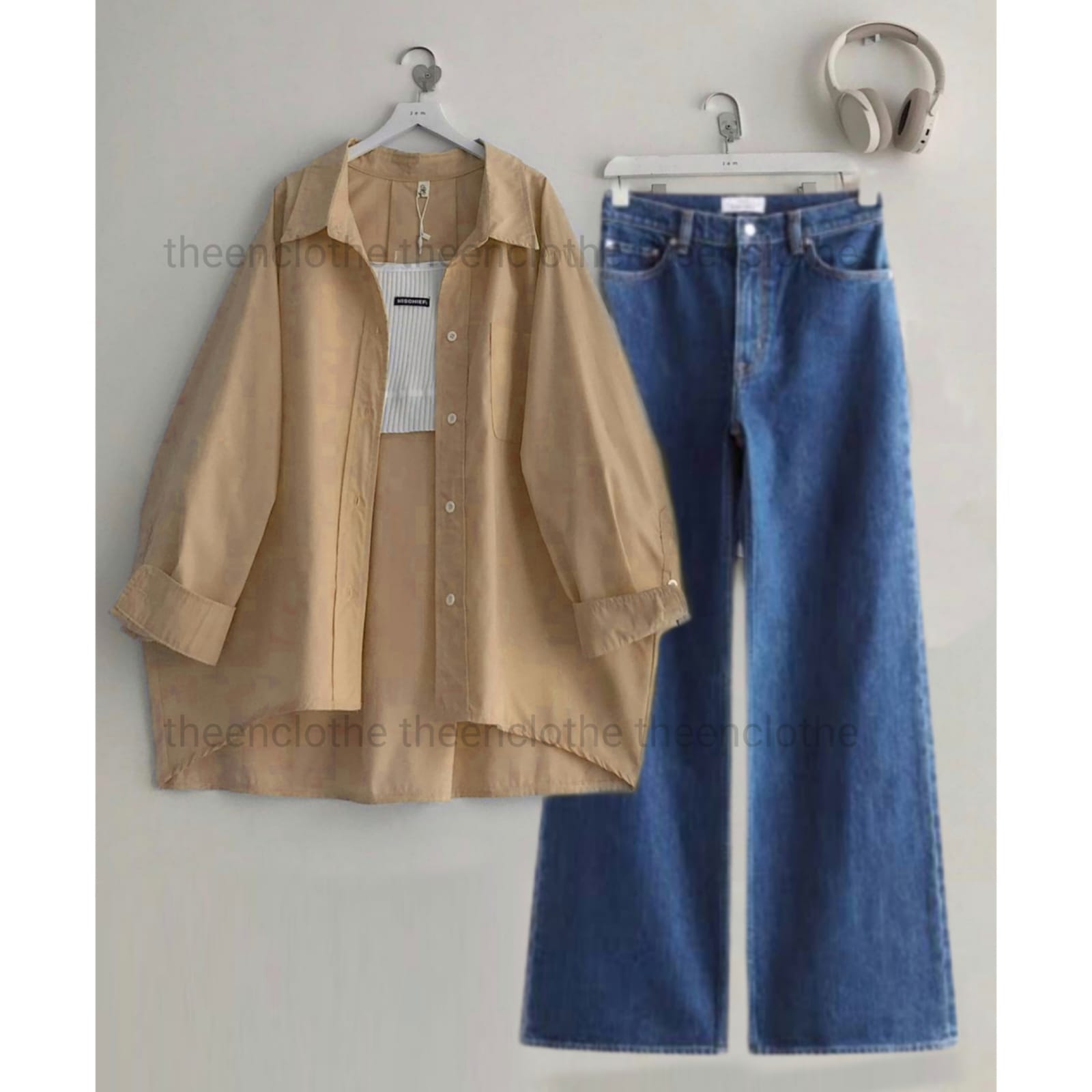 Button Down Shirt with Inner & Wide Legs Jeans