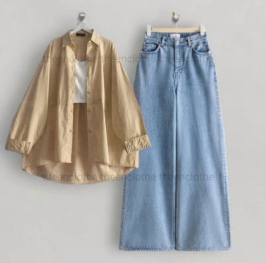 Buttom Down Shirt & Wide Leg Jeans