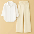 White Button Down Shirt & Beige Flapper Trouser