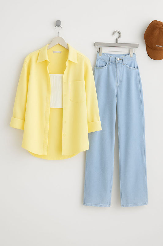 Button Down with Wide Legs