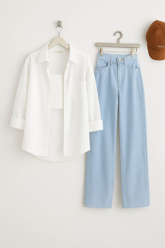 Button Down with Wide Legs