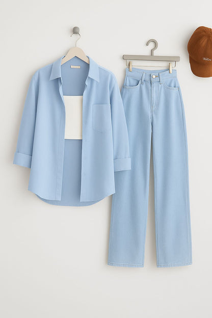 Button Down with Wide Legs