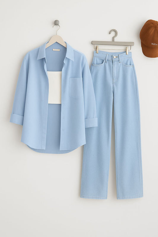 Button Down with Wide Legs