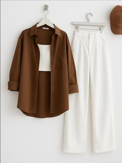 Button Down with Wide Legs