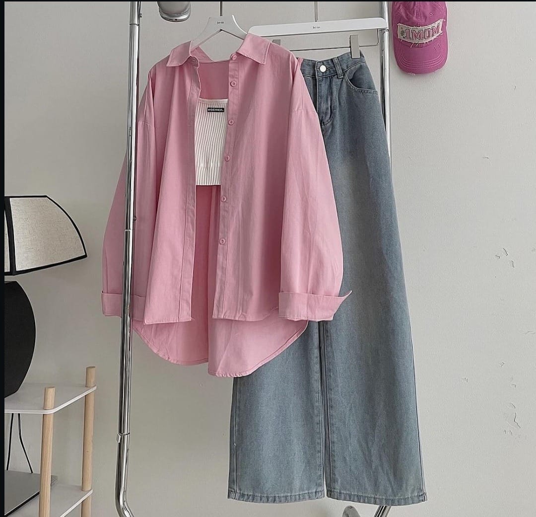 Button Down Shirt & Wide Leg Jeans
