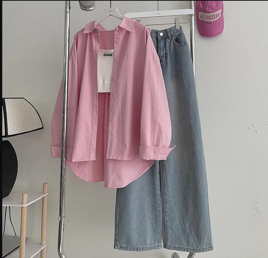 Button Down Shirt & Wide Leg Jeans