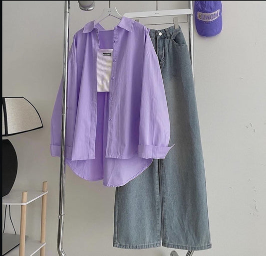 Button Down Shirt & Wide Leg Jeans