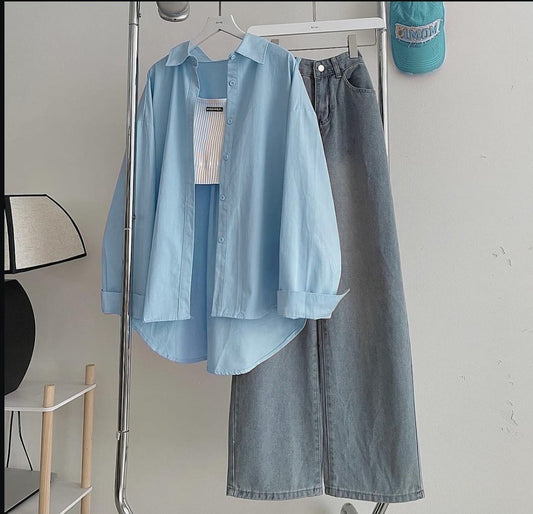 Button Down Shirt & Wide Leg Jeans