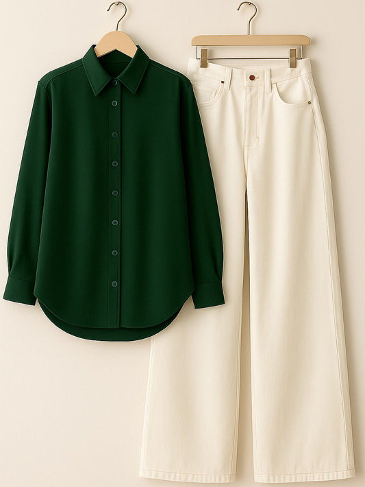 Button Down Shirt & Wide Leg Jeans