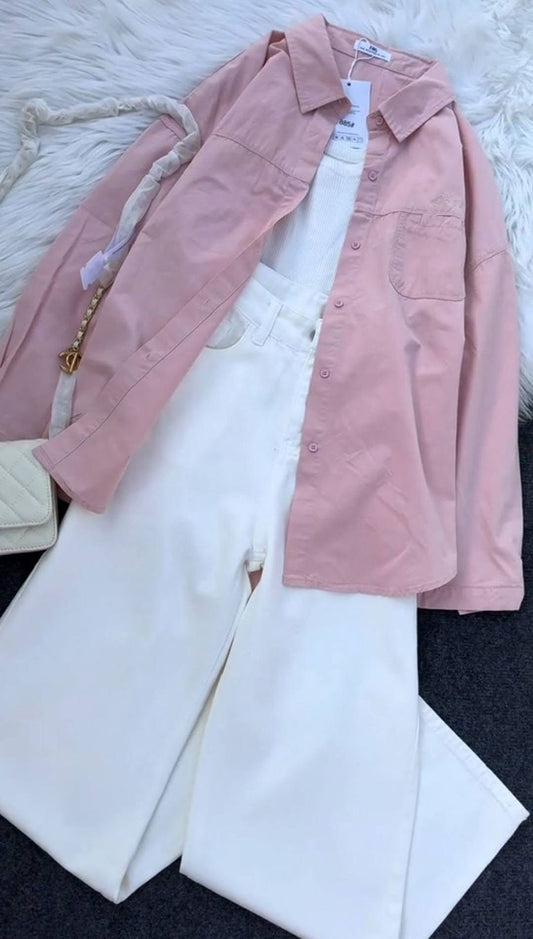 Button Down Shirt & Wide Leg Jeans