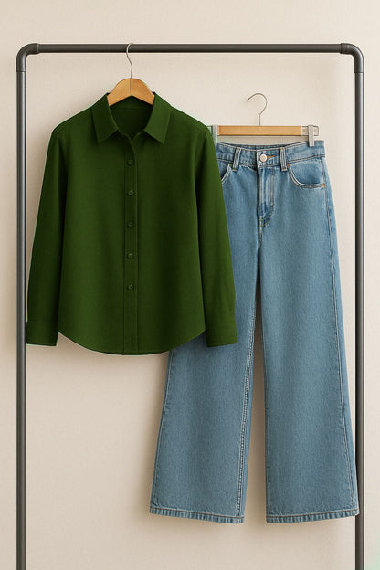 Button Down Shirt & Wide Leg Jeans