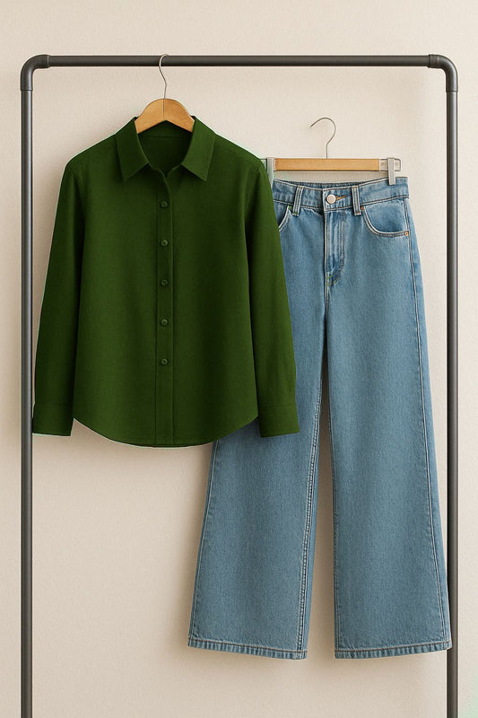 Button Down Shirt & Wide Leg Jeans
