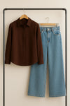 Button Down Shirt & Wide Leg Jeans