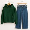 FOREST GREEN HOODIE WITH WIDE LEG JEANS