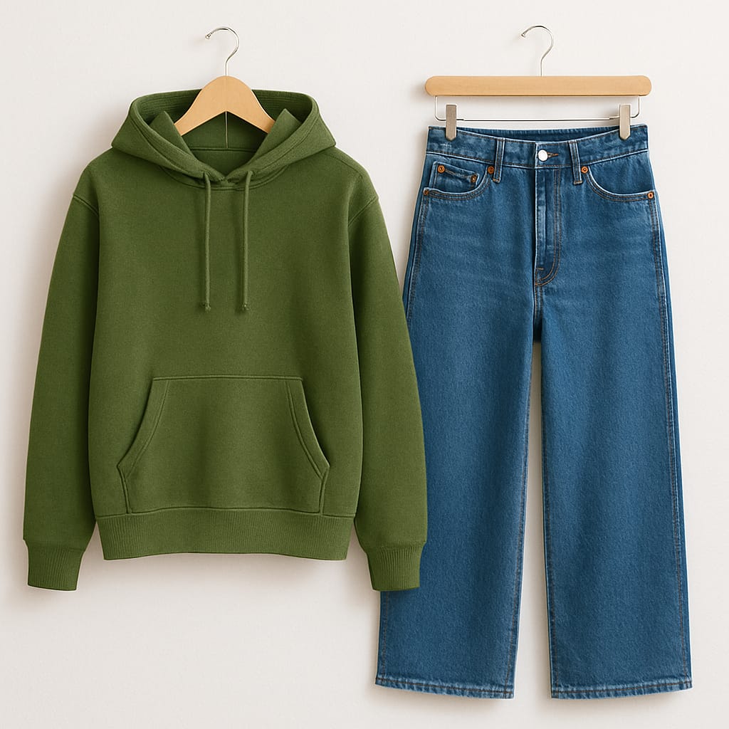GREEN HOODIE WITH WIDE LEG JEANS