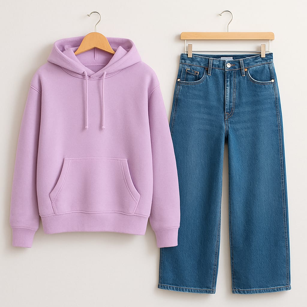 LILAC HOODIE WITH WIDE LEG JEANS