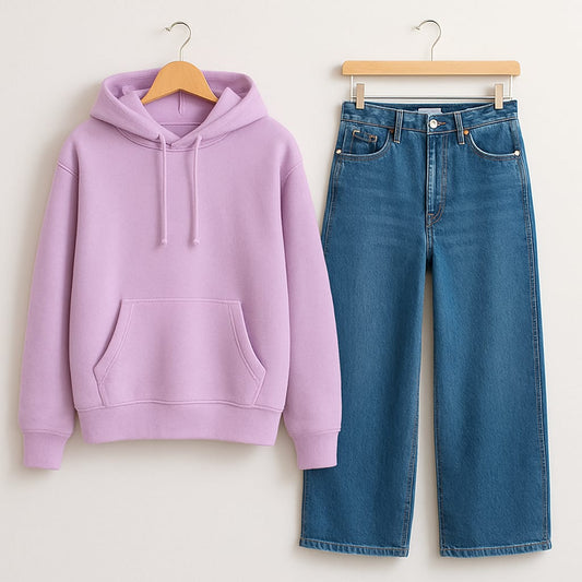 LILAC HOODIE WITH WIDE LEG JEANS