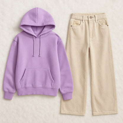 Hoodie With Beige Wide Leg Jeans