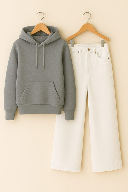 Hoodie With White Wide Leg Jeans