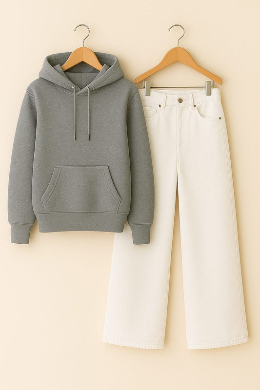Hoodie With White Wide Leg Jeans