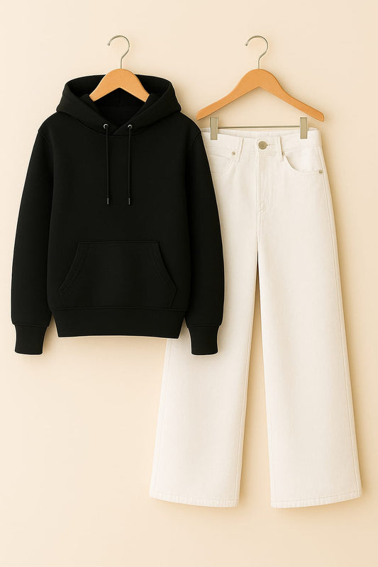 Hoodie With White Wide Leg Jeans