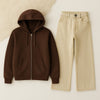 Zipper Hoodie With Beige Wide Leg Jeans
