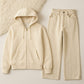 Zipper Hoodie With Beige Wide Leg Jeans