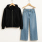 Zipper Hoodie With Iceblue Wide Leg Jeans