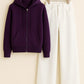 Purple Zipper Hoodie With White Wide Leg Jeans
