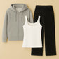 Zipper Hoodie With Inner & Black Wide Leg Jeans
