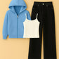Zipper Hoodie With Inner & Black Wide Leg Jeans