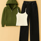 Zipper Hoodie With Inner & Black Wide Leg Jeans