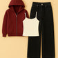 Zipper Hoodie With Inner & Black Wide Leg Jeans