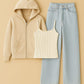 Zipper Hoodie With Inner & Iceblue Wide Leg Jeans