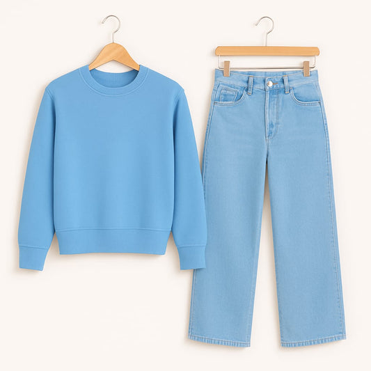 Sweatshirt With IceBlue  Wide Leg Jeans