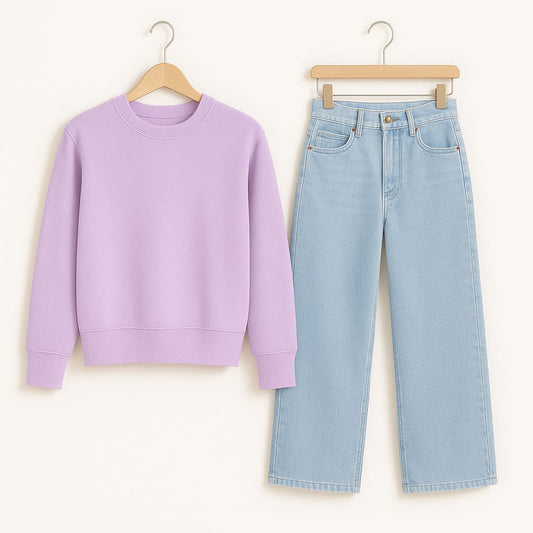 Sweatshirt With IceBlue  Wide Leg Jeans